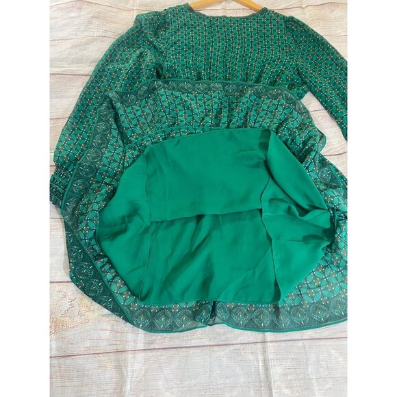 Max Studio Women's Long Sleeve Chiffon Green Smoked Mini Dress - Large - Picture 14 of 15